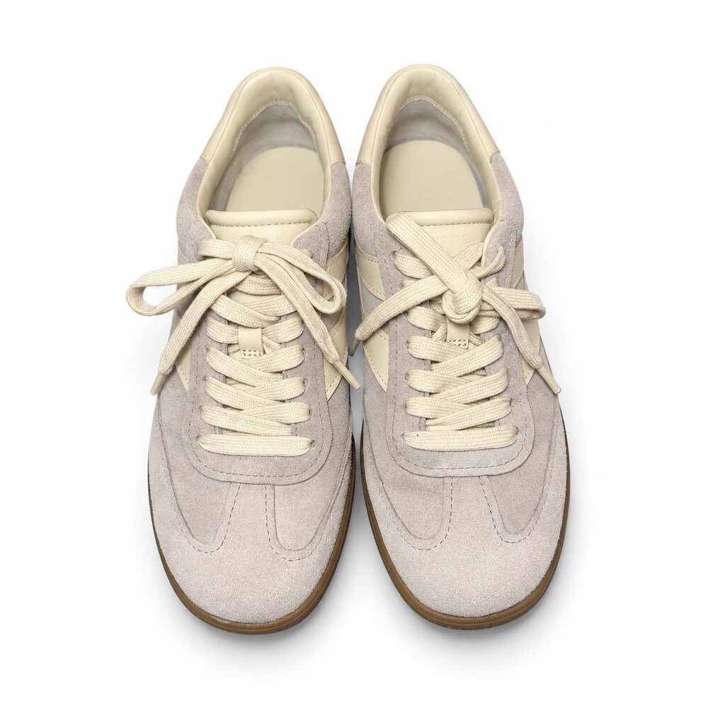 Vince Suede Leather Sneakers Taupe Cream Gum Sole Retro Low Top Lace Up Size 6